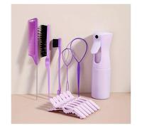 WENH Juego de peinado de 12 piezas y peines, pinzas, peine de cola de rata, cepillo de Control de bordes y botella pulverizadora for todo tipo de cabello(12-piece Set-purple)