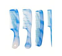 WENH Juego de peines for el cabello rosa de 4 piezas: peine multifuncional for el cabello, peine de dientes anchos, peine de dientes finos, peine de cola de ratón y peine de doble cabeza(Blue)