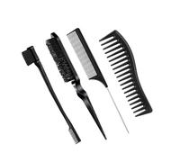 WENH Juego de peines y cepillos for peinar el cabello, con borde cardado y cola de rata for cabello rizado, liso, húmedo, seco, largo y corto.(Black 4pcs QDEW)