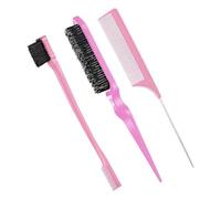WENH Juego de peines y cepillos for peinar el cabello, con borde cardado y cola de rata for cabello rizado, liso, húmedo, seco, largo y corto.(Pink 3pcs QDE)