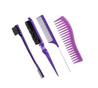 WENH Juego de peines y cepillos for peinar el cabello, con borde cardado y cola de rata for cabello rizado, liso, húmedo, seco, largo y corto.(Purple 4pcs QDEW)