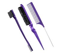 WENH Juego de peines y cepillos for peinar el cabello, con borde cardado y cola de rata for cabello rizado, liso, húmedo, seco, largo y corto.(Purple 3pcs QDE)