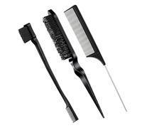 WENH Juego de peines y cepillos for peinar el cabello, con borde cardado y cola de rata for cabello rizado, liso, húmedo, seco, largo y corto.(Black 3pcs QDE)