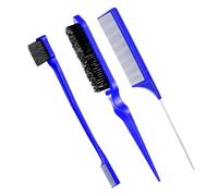 WENH Juego de peines y cepillos for peinar el cabello, con borde cardado y cola de rata for cabello rizado, liso, húmedo, seco, largo y corto.(Blue 3pcs QDE)