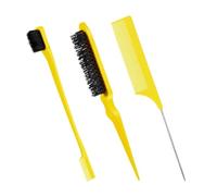 WENH Juego de peines y cepillos for peinar el cabello, con borde cardado y cola de rata for cabello rizado, liso, húmedo, seco, largo y corto.(Yellow 3pcs QDE)