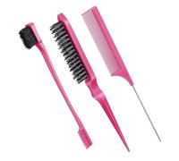 WENH Juego de peines y cepillos for peinar el cabello, con borde cardado y cola de rata for cabello rizado, liso, húmedo, seco, largo y corto.(Rose 3pcs QDE)