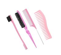 WENH Juego de peines y cepillos for peinar el cabello, con borde cardado y cola de rata for cabello rizado, liso, húmedo, seco, largo y corto.(Pink 4pcs QDEW)