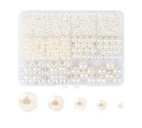 WENH Kit de 1200 cuentas de resina de 5 tamaños, redondas y pequeñas, con agujero for manualidades, collares, pendientes y pulseras.(Beige color)