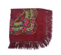 WENH Pañuelo for la cabeza con estampado floral y flecos for mujer, estilo retro, cuadrado, con borlas(Wine red)