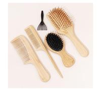 WENH Peine de madera con juego de garras de limpieza, antiestático for el hogar, peine for masaje del cuero cabelludo, cepillo de pelo estilo paleta, peine de cola puntiaguda, 5 uds.