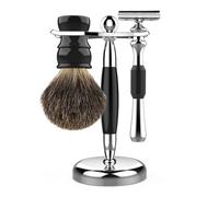 WENH Soporte de lujo for maquinilla de afeitar, soporte de resina con mango de acero inoxidable cromado, soporte de calidad for afeitado, juego de brochas de afeitar for hombres, herramienta de afeita