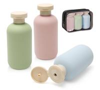 Weniubit 3 botellas de viaje para artículos de tocador de 200 ml, contenedor de viaje recargable, botellas de compresión para champú, desinfectante de manos, limpiador facial, gel de ducha