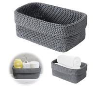 Weniubit Cesta de almacenaje gris, cesta para toallas de invitados, cesta de ganchillo para guardar pinzas para el pelo, bolsos y joyas, almacenaje de cosméticos