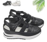 WENJIN Mujeres hueco fuera plataforma respirable cuña sandalias zapatillas de deporte, cerrado pie sandalia banda elástica plana deslizamiento mulas sandalias (EU-36,Black)