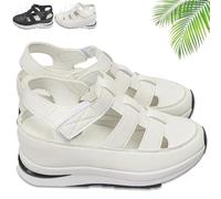 WENJIN Mujeres hueco fuera plataforma respirable cuña sandalias zapatillas de deporte, cerrado pie sandalia banda elástica plana deslizamiento mulas sandalias (EU-36,White)