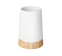 Wenko 17675100 Bamboo - Vaso de cerámica para cepillos de Dientes (8,5 x 11,6 cm), Color Blanco