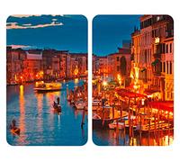 Wenko 2521343100 - Cubiertas con Motivo Venice by Night para Todos los Tipos de cocinas, 2 Piezas, de Vidrio, de 30 x 1.8 y 4.5 x 52 cm, Multicolor