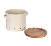 WENKO 54047100 Aria - Bote de metal con tapa de madera de acacia (3,8 L, permeable al aire, diámetro de 18 x 16,5 cm), color beige