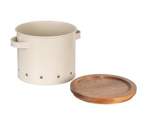 WENKO 54047100 Aria - Bote de metal con tapa de madera de acacia (3,8 L, permeable al aire, diámetro de 18 x 16,5 cm), color beige