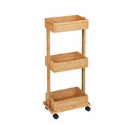 WENKO Allegre - Carro de baño Decorativo con 3 cestas de bambú ratán Trenzado de Estilo Bohemio Moderno, 4 Ruedas y 2 Frenos de estacionamiento, 18,5 x 71,5 x 32 cm, Color Natural