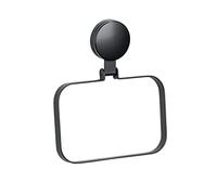 WENKO Anillo toallero Static-Loc Plus «Pavia» en negro, toallero, fijación sin taladrar, sujeción por adherencia estática sobre superficies lisas e impermeables al aire, 18,5 x 2 x 21 cm, acero mate