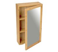 WENKO, Armario Estrecho de bambú con Espejo, Cierre magnético, Hueco de Agarre y Dos estantes centrales para Guardar Accesorios de baño, 35 x 60 x 15 cm, Vidrio, Naturaleza, 35 x 60 x 14 cm