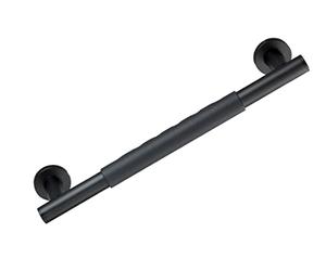 WENKO Asidero Secura 40,5 cm, asa de agarre para baño y apoyo para el cuarto de baño, ducha, bañera o inodoro, de acero inoxidable con superficie de agarre antideslizante de tacto suave, negro