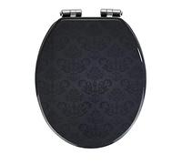 WENKO Asiento de WC Bellevue - Asiento de inodoro con dispositivo automático de descenso, sujeción higiénica de zinc colado a presión "Fix-Clip", MDF, 35.5 x 42.5 cm, Antracita