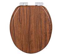 WENKO Asiento de WC Chestnut, asiento de inodoro de fibras de madera de densidad media, FSC, cierre suave y fijación higiénica Fix-Clip (An. x P): 35,5 x 42,5 cm, resistente a la humedad, marrón
