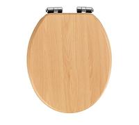 WENKO Asiento de WC Haya natural - Asiento de inodoro con dispositivo automático de descenso, sujeción higiénica de zinc colado a presión "Fix-Clip", MDF, 35.5 x 42.5 cm, natural