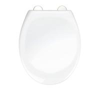 WENKO Asiento de WC Ios, asiento de inodoro, termoplástico prémium resistente, blanco con Easy-Close y Fix-Clip de 1 botón de acero inoxidable para un ajuste seguro, 1,6 kg, 37,5 x 45 cm