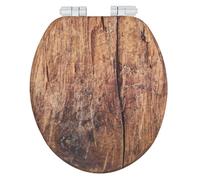 WENKO Asiento de WC Rustic, asiento de inodoro de fibras de madera con certificación FSC con Easy-Close y Fix-Clip, 35,5 x 42,5 cm, laminado y resistente a la humedad, efecto madera en marrón