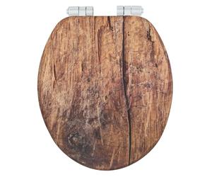 WENKO Asiento de WC Rustic, asiento de inodoro de fibras de madera con certificación FSC con Easy-Close y Fix-Clip, 35,5 x 42,5 cm, laminado y resistente a la humedad, efecto madera en marrón