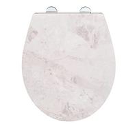 WENKO Asiento de WC White Marble, robusto asiento de inodoro de Duroplast antibacteriano con cierre suave y Fix-Clip de acero inoxidable, tapa de WC con superficie de relieve, 38 x 44,5 cm