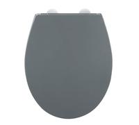 WENKO Asiento WC Mod, Ostuni gris termoplástico Easy Close irrompible con fijación acero inoxidable y tope de pared 37 x 44.5 cm diseño elegante