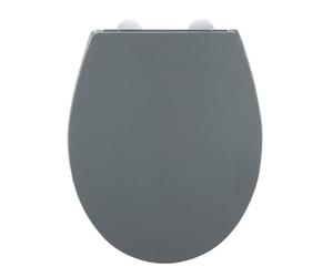 WENKO Asiento WC Mod, Ostuni gris termoplástico Easy Close irrompible con fijación acero inoxidable y tope de pared 37 x 44.5 cm diseño elegante