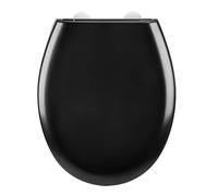 WENKO Asiento WC Mod, Rieti cierre suave Easy Close Duroplast resistente arañazos Fix-Clip acero inoxidable tope pared 350 kg 37x44.5 cm negro