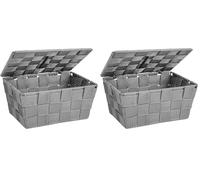 Wenko Aufbewahrungskorb mit Deckel Adria - Badkorb, Küchenkorb, 19 x 10 x 14 cm, grau (Paquete de 2)