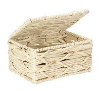 Wenko Badbox Vabriano-Cesta de Almacenamiento de Papel Trenzado con Tapa para baño y Oficina, 19 x 10 x 14 cm, Estilo Bohemio, Color Beige, Metal Lacado