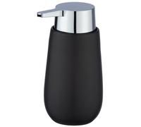 WENKO Dispensador de jabón Badi negro cerámica - Dispensador de jabón líquido Capacidad: 0.32 l, Cerámica, 9.5 x 16 x 8 cm, Negro