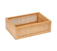 WENKO Bandeja de baño Allegre L, bandeja decorativa moderna, estilo Boho, de bambú y ratán trenzado de calidad óptima, para guardar de forma práctica los utensilios del baño, 22 x 7 x 15 cm, natural