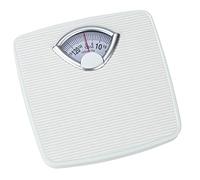 WENKO Báscula mecánica, precisa y analógica con gran escala y banda de rodadura antideslizante, rango de medición de hasta 130 kg en pasos de 1 kg, carcasa metálica blanca, 27 x 4,5 x 26,5 cm