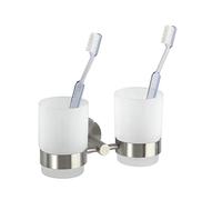 Wenko Vaso para Cepillo de Dientes Duo Bosio Acero Inoxidable Mate Incl. Material de atornillado para Montaje en Pared Mate