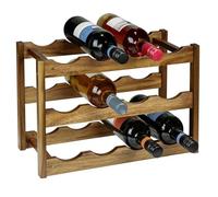WENKO Botellero Mod. Fondi de Madera Maciza de Acacia para 12 Botellas en 3 Niveles, Acabado, diseño rústico, Dimensiones 42 x 28 x 21 cm, Color marrón