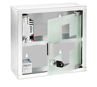 WENKO Botiquín acero inox 25 x 25 cm - Botiquín de medicinas con cerradura, Acero inoxidable, 25 x 25 x 12 cm, Brillante
