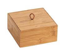 WENKO Box con tapa de bambú Terra M - Caja de almacenaje, cesta para el baño Capacidad: 1.13 l, Bambú, 15 x 7 x 15 cm, natural