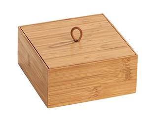 WENKO Box con tapa de bambú Terra M - Caja de almacenaje, cesta para el baño Capacidad: 1.13 l, Bambú, 15 x 7 x 15 cm, natural