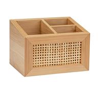 WENKO Caja para el baño Allegre, caja decorativa con 3 prácticos compartimentos de bambú y ratán de calidad óptima, para guardar los utensilios del baño y cosméticos, 12 x 8,5 x 9 cm, natural