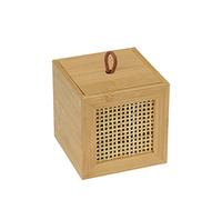 WENKO Caja para el baño Allegre S, caja decorativa con tapa moderna, estilo Boho, de bambú y ratán trenzado de calidad óptima, para guardar de forma práctica utensilios del baño, 9 x 9 x 9 cm, natural