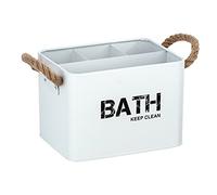 WENKO Caja para el baño Gara con 4 divisiones blanco - Caja de almacenaje, cesta para el baño Capacidad: 2.37 l, Acero, 19 x 12.5 x 13 cm, Blanco